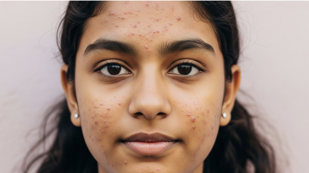 Medical illustration of acne vulgaris formation in hair follicles