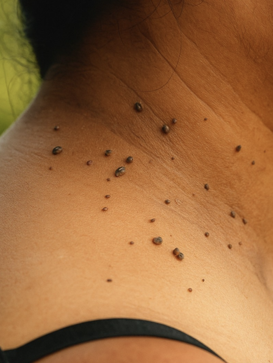 Medical illustration of benign growths and lesions